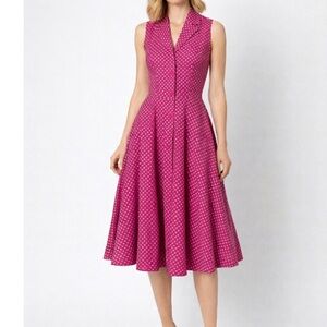 Womens J Peterman Dress Pink Polka Dot Sleeveless Size 6 EUC!